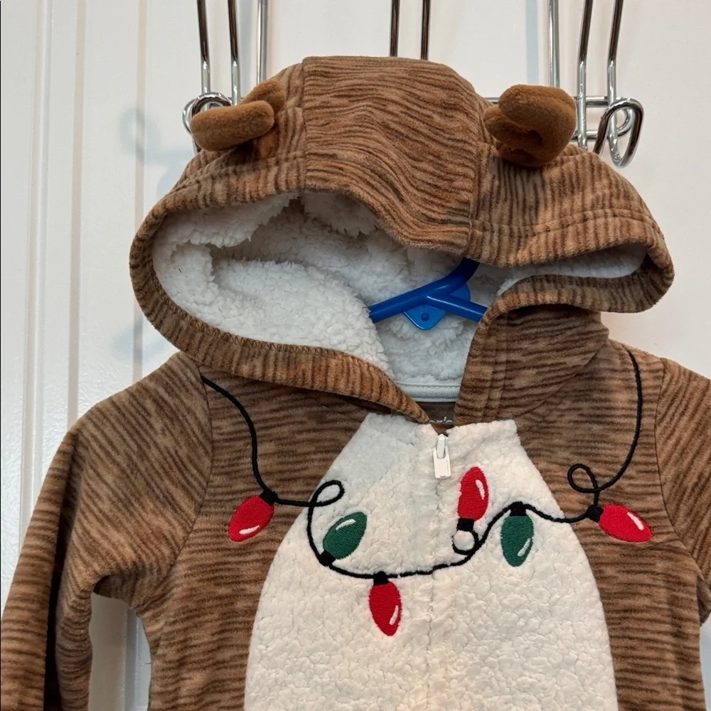 Carter's Brown Reindeer Footie with Festive Lights